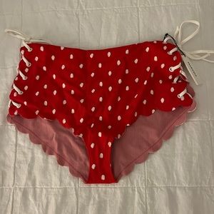 High-waisted Red polka dot bikini bottom